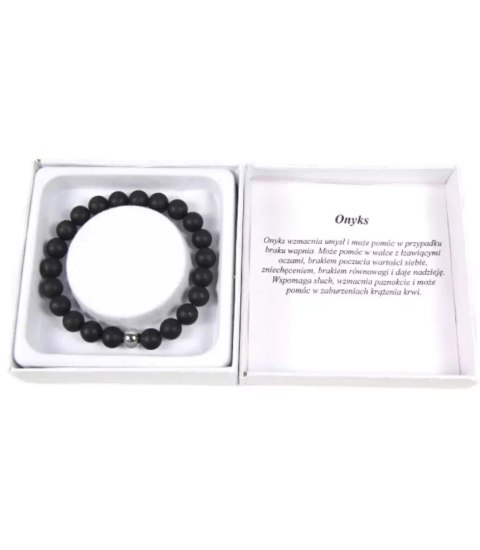 Bransoletka czarny onyks matowy kule 8 mm pudełko (Onyks) Bransoletka czarny onyks matowy kule 8 mm pudełko (Onyks)