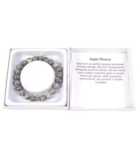 Bransoletka jaspis picasso kule 8,5 mm pudełko (Stal) Bransoletka jaspis picasso kule 8,5 mm pudełko (Stal)
