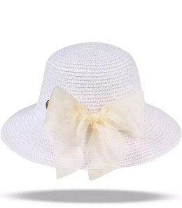 Romantyczny damski kapelusz słomkowy z kokardą (Biały)