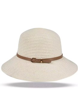 Stylowy damski kapelusz słomkowy z paskiem (Ecru)