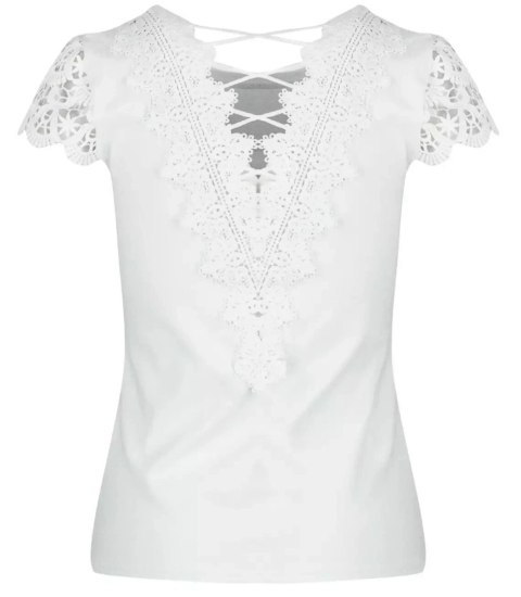 Bluzka koszulka krótki rękaw koronka IRMA (Biały)
