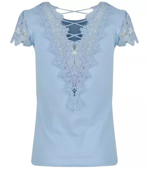 Bluzka koszulka krótki rękaw koronka IRMA (Niebieski)