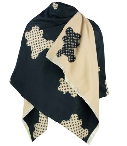 Ciepły szal szalik dwustronny misie dzianina (Beżowy || Czarny)