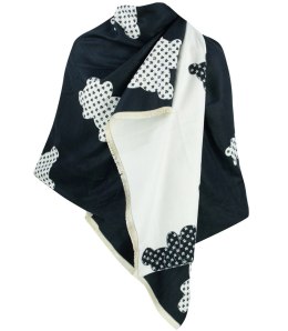 Ciepły szal szalik dwustronny misie dzianina (Biały || Czarny)