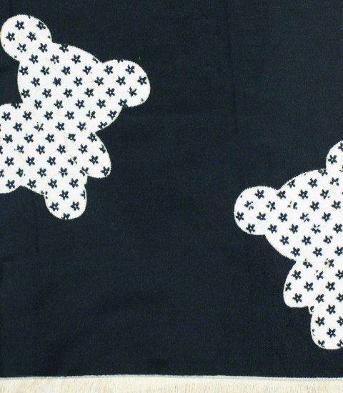 Ciepły szal szalik dwustronny misie dzianina (Biały || Czarny)