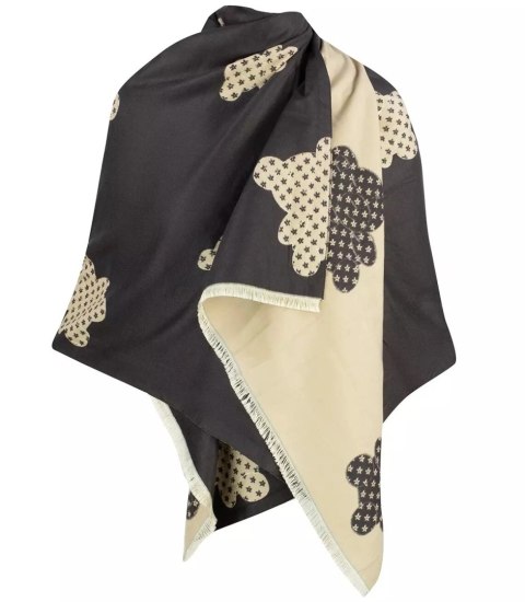 Ciepły szal szalik dwustronny misie dzianina (Brązowy || Beżowy)