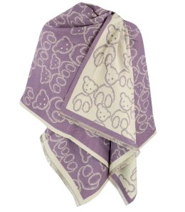 Ciepły szal szalik dwustronny misie dzianina (Fioletowy)