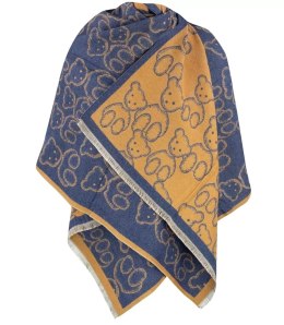 Ciepły szal szalik dwustronny misie dzianina (Granatowy)