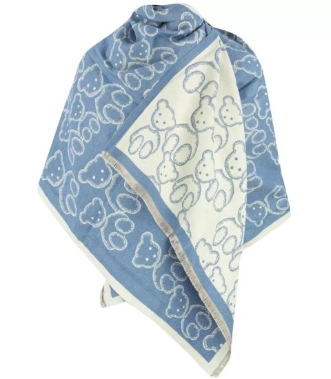 Ciepły szal szalik dwustronny misie dzianina (Niebieski)