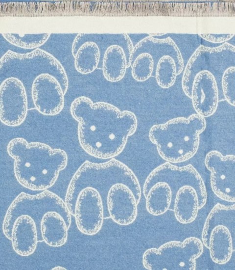 Ciepły szal szalik dwustronny misie dzianina (Niebieski)