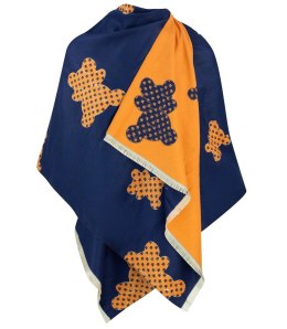 Ciepły szal szalik dwustronny misie dzianina (Pomarańczowy || Granatowy)