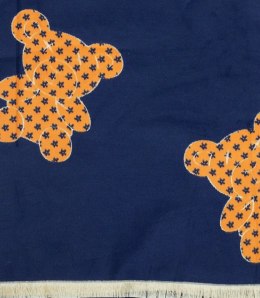 Ciepły szal szalik dwustronny misie dzianina (Pomarańczowy || Granatowy)