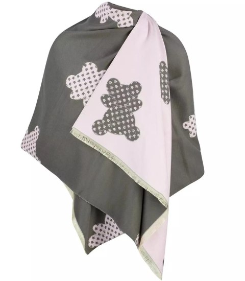 Ciepły szal szalik dwustronny misie dzianina (Szary || Różowy)