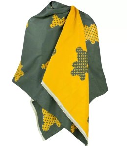 Ciepły szal szalik dwustronny misie dzianina (Zielony || Żółty)