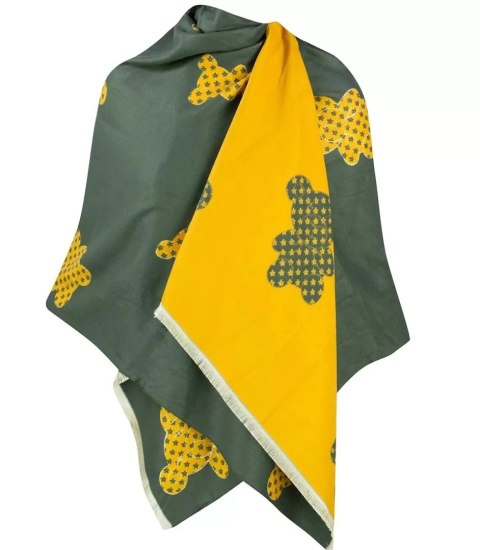 Ciepły szal szalik dwustronny misie dzianina (Zielony || Żółty)