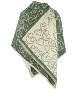 Ciepły szal szalik dwustronny misie dzianina (Zielony)