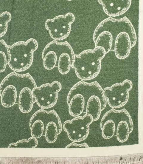 Ciepły szal szalik dwustronny misie dzianina (Zielony)