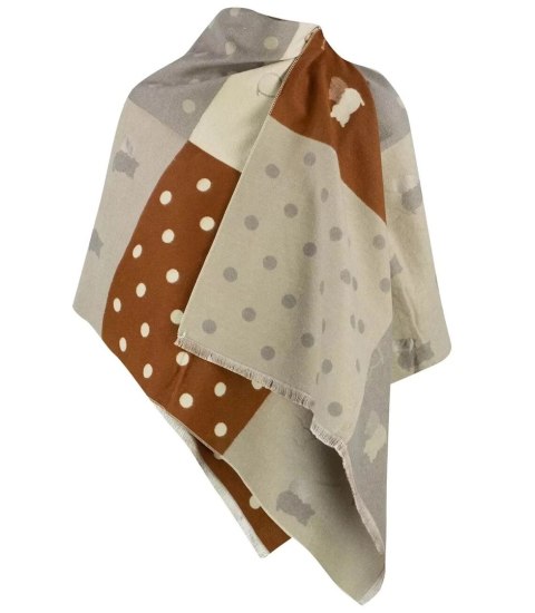 Ciepły szal szalik groszki koty patchwork dzianina (Brązowy || Wielokolorowy)