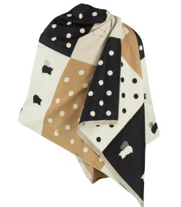 Ciepły szal szalik groszki koty patchwork dzianina (Wielokolorowy || Czarny)