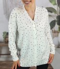 Klasyczny sweter kardigan w groszki Elegancki NELA (Biały)