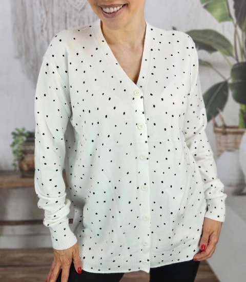 Klasyczny sweter kardigan w groszki Elegancki NELA (Biały) Klasyczny sweter kardigan w groszki Elegancki NELA (Biały)