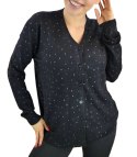 Klasyczny sweter kardigan w groszki Elegancki NELA (Czarny)