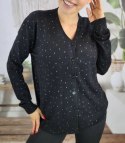 Klasyczny sweter kardigan w groszki Elegancki NELA (Czarny)