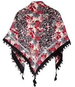 Piękna chusta szalik z frędzlami print w kwiaty (Wielokolorowy || Czarny)