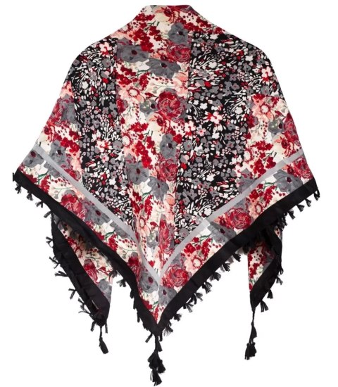 Piękna chusta szalik z frędzlami print w kwiaty (Wielokolorowy || Czarny) Piękna chusta szalik z frędzlami print w kwiaty (Wielokolorowy || Czarny)