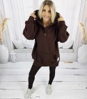 Ciepła gładka bluza oversize kaptur JANET (Brązowy)