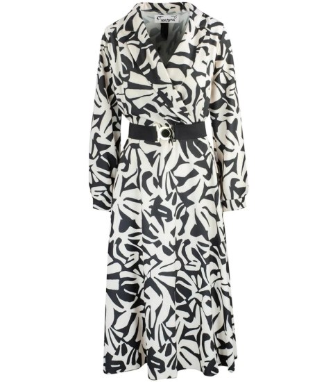 Elegancka sukienka Piękna z paskiem Kopertowy dekolt LUNA (Biały || Czarny) 40 Elegancka sukienka Piękna z paskiem Kopertowy dekolt LUNA (Biały || Czarny) 40