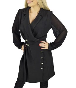 Elegancka sukienka o kroju marynarki Pasek w talii Złote guziki ARIEL (Czarny) 38