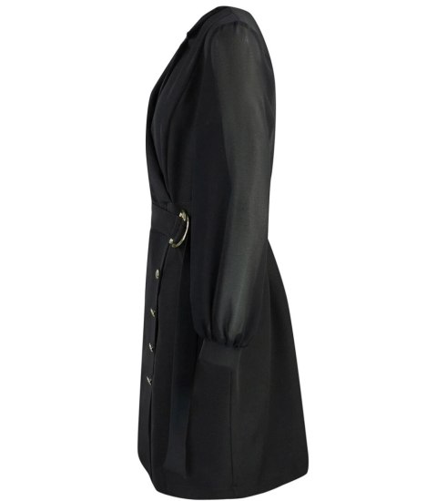 Elegancka sukienka o kroju marynarki Pasek w talii Złote guziki ARIEL (Czarny) 38 Elegancka sukienka o kroju marynarki Pasek w talii Złote guziki ARIEL (Czarny) 38