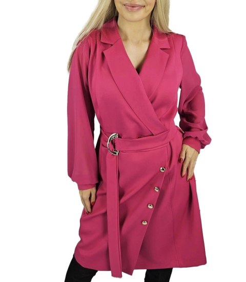Elegancka sukienka o kroju marynarki Pasek w talii Złote guziki ARIEL (Różowy) 38 Elegancka sukienka o kroju marynarki Pasek w talii Złote guziki ARIEL (Różowy) 38
