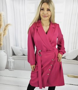 Elegancka sukienka o kroju marynarki Pasek w talii Złote guziki ARIEL (Różowy) 38