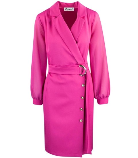 Elegancka sukienka o kroju marynarki Pasek w talii Złote guziki ARIEL (Różowy) 38 Elegancka sukienka o kroju marynarki Pasek w talii Złote guziki ARIEL (Różowy) 38