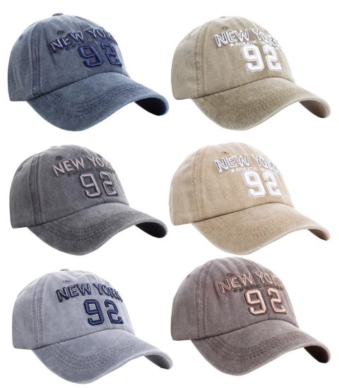 Czapka z daszkiem męska haft New York 92 Vintage (Szary)