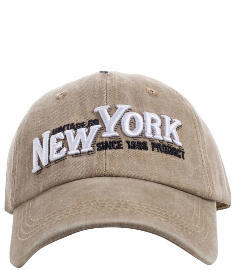 Czapka z daszkiem męska haft New York Vintage (Beżowy)