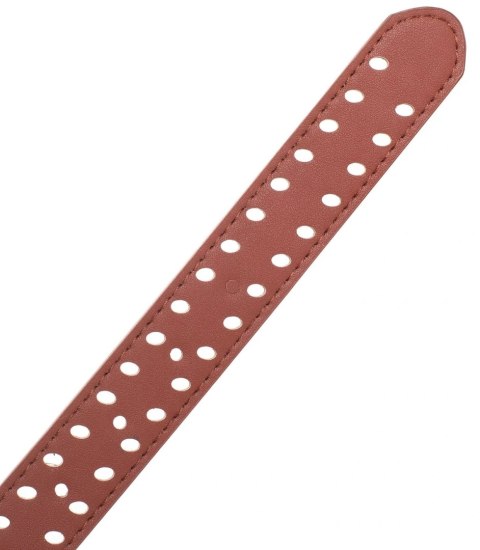 Damski pasek z eko skóry z ozdobnymi dziurkami Elegancki 115x3 cm (Brązowy) Damski pasek z eko skóry z ozdobnymi dziurkami Elegancki 115x3 cm (Brązowy)
