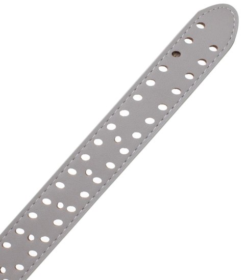 Damski pasek z eko skóry z ozdobnymi dziurkami Elegancki 115x3 cm (Szary) Damski pasek z eko skóry z ozdobnymi dziurkami Elegancki 115x3 cm (Szary)