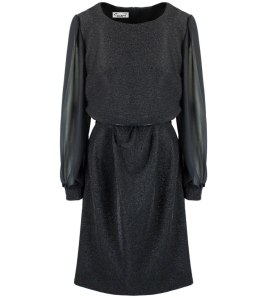 Elegancka sukienka trapezowa z brokatem i tiulem ELECTRA (Czarny) 40