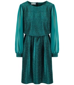 Elegancka sukienka trapezowa z brokatem i tiulem ELECTRA (Zielony) 40