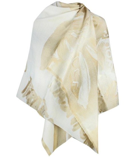 Elegancki dwustronny szalik z złotą nitką i roślinnym wzorem (Biały || Wielokolorowy) Elegancki dwustronny szalik z złotą nitką i roślinnym wzorem (Biały || Wielokolorowy)