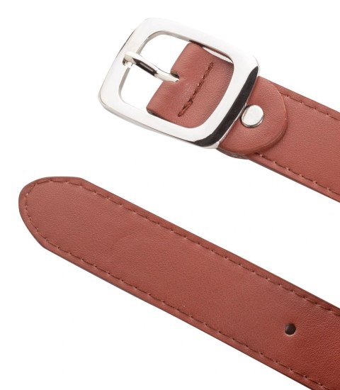 Gładki damski pasek z eko skóry ze srebrną sprzączką Elegancki 115x3 cm (Brązowy) Gładki damski pasek z eko skóry ze srebrną sprzączką Elegancki 115x3 cm (Brązowy)