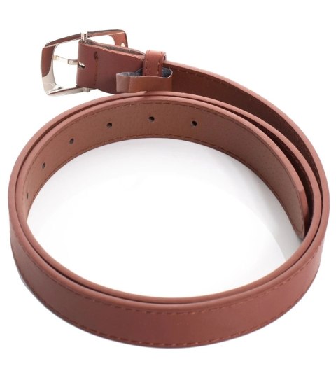 Gładki damski pasek z eko skóry ze srebrną sprzączką Elegancki 115x3 cm (Brązowy) Gładki damski pasek z eko skóry ze srebrną sprzączką Elegancki 115x3 cm (Brązowy)