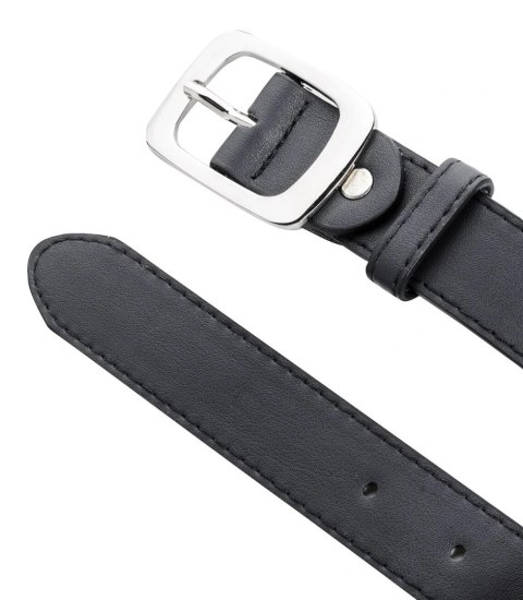 Gładki damski pasek z eko skóry ze srebrną sprzączką Elegancki 115x3 cm (Czarny) Gładki damski pasek z eko skóry ze srebrną sprzączką Elegancki 115x3 cm (Czarny)