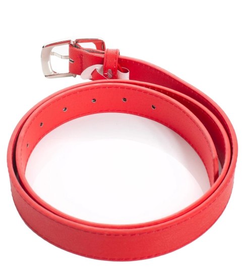 Gładki damski pasek z eko skóry ze srebrną sprzączką Elegancki 115x3 cm (Czerwony) Gładki damski pasek z eko skóry ze srebrną sprzączką Elegancki 115x3 cm (Czerwony)