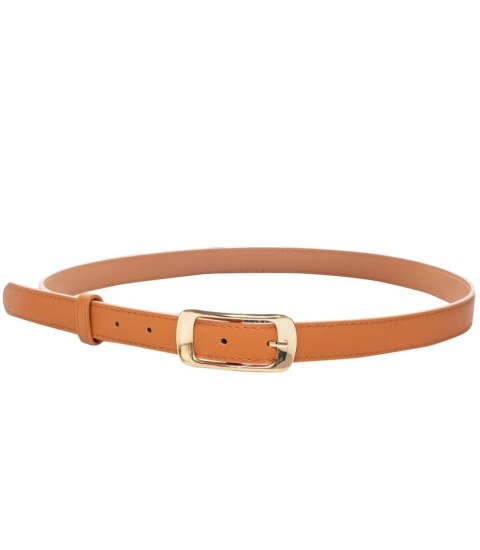 Gładki damski pasek z eko skóry ze złotą sprzączką Elegancki 115x2 cm (Brązowy) Gładki damski pasek z eko skóry ze złotą sprzączką Elegancki 115x2 cm (Brązowy)