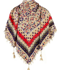 Piękna chusta szalik z frędzlami print w kwiaty (Wielokolorowy || Beżowy)