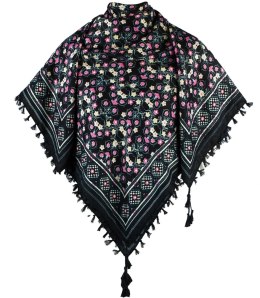 Piękna chusta szalik z frędzlami print w kwiaty (Wielokolorowy || Czarny)